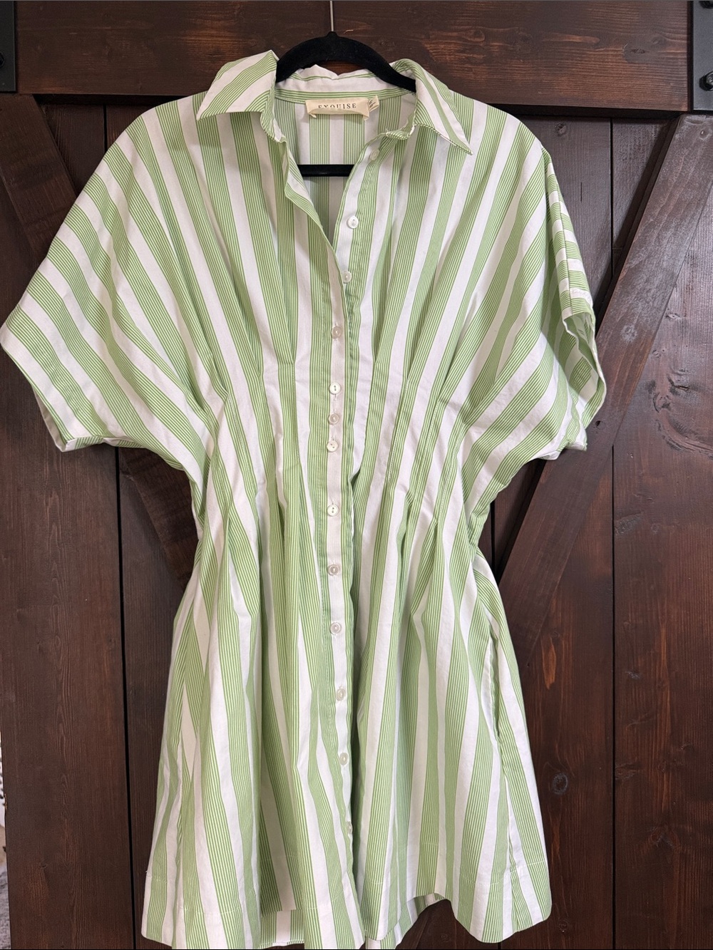 ANTHROPOLOGY VIRAL Green & White Striped Mini Shirt Dress
